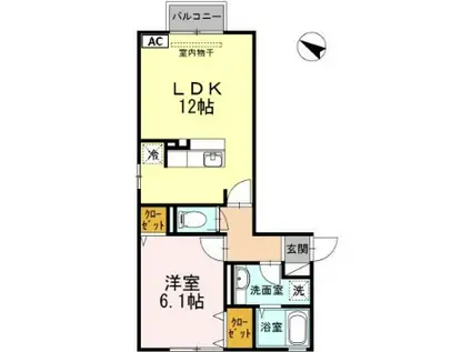 CASA FELICE A棟(1LDK/2階)の間取り写真