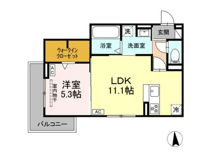 D-CRINUM 本田町(1LDK/3階)の間取り写真