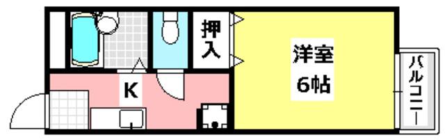 ウィンヒル上郡II(1K/2階)の間取り写真