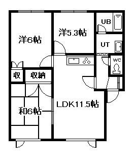 ハウスとよおかII(3LDK/2階)の間取り写真