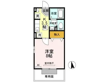 モナリエプライズ B棟(1K/1階)の間取り写真