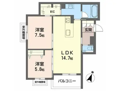 コートヤード元八事(2LDK/3階)の間取り写真