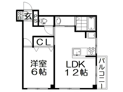 グレースたちばな(1LDK/2階)の間取り写真