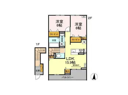 LAMER KOU(2LDK/2階)の間取り写真