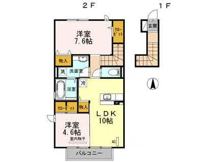 ハミングバード神埼(2LDK/2階)の間取り写真