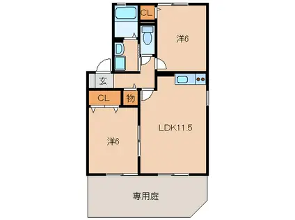 ラフィーネ西浜(2LDK/1階)の間取り写真