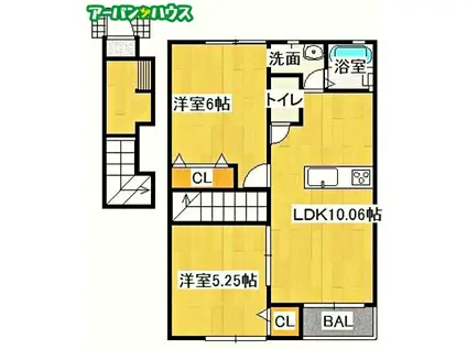 フォレスト平野A 東棟(2LDK/2階)の間取り写真