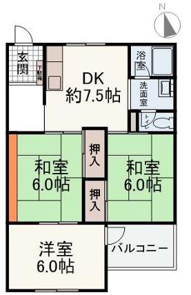 白川台グリーンハイツ(3DK/4階)の間取り写真