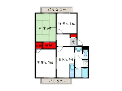 サニーコート高安(3DK/2階)の間取り写真