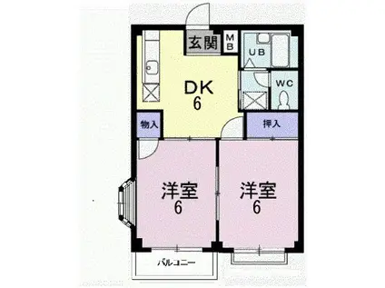 エルディム田口C(2DK/2階)の間取り写真