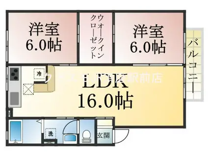 ガーデンコート車 A棟(2LDK/2階)の間取り写真