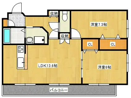 プライム(2LDK/4階)の間取り写真