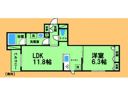 オークスアレイ淵野辺(1LDK/1階)の間取り写真