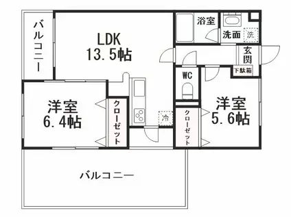グレンツェン(2LDK/2階)の間取り写真