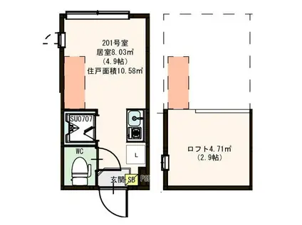 ハーモニーテラス町屋V(ワンルーム/2階)の間取り写真
