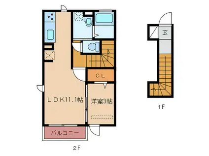 オリカン舞の里A棟(1LDK/2階)の間取り写真