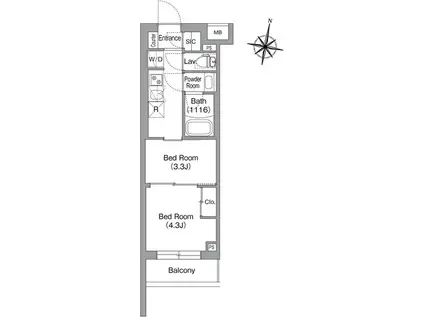 コンフォリア・リヴ東中野(2K/1階)の間取り写真