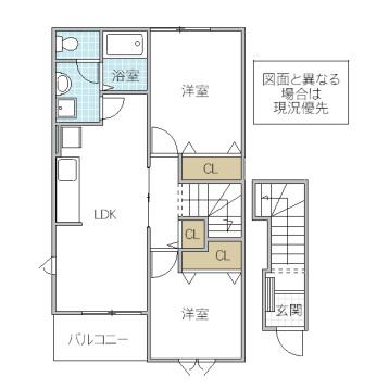 GRACEFULグレイスフル(2LDK/2階)の間取り写真
