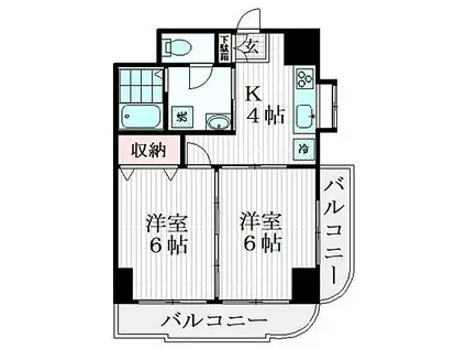 ビューコートK(2K/4階)の間取り写真