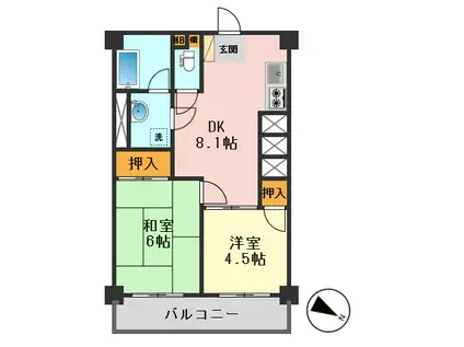 タウンハイツ亀有2号棟(2DK/5階)の間取り写真
