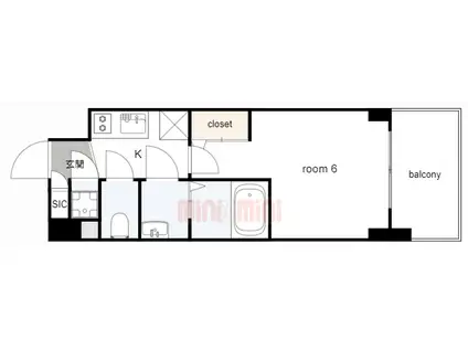 エスリードレジデンス大阪ウエストコート(1K/2階)の間取り写真