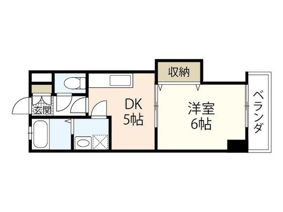 春夏秋冬(1DK/6階)の間取り写真