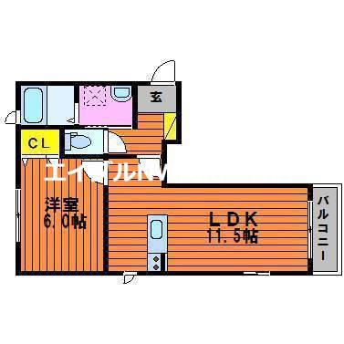 コーポ蒼(1LDK/2階)の間取り写真