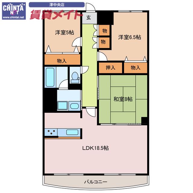 ドムス喜兵衛 宙の棟(3LDK/1階)の間取り写真