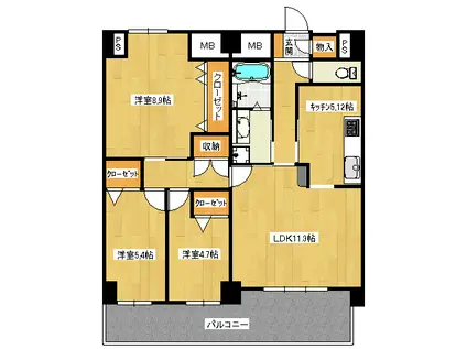 シャトー新山口(3LDK/2階)の間取り写真