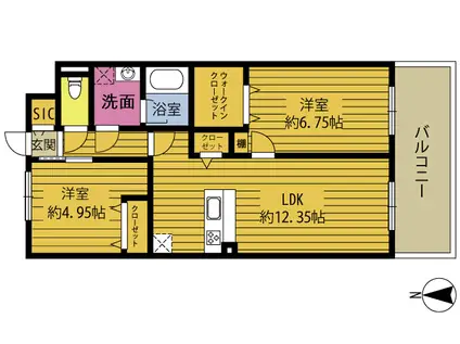 グランドヒルズ別府(2LDK/3階)の間取り写真