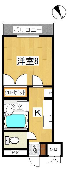 ピアコート(1K/2階)の間取り写真