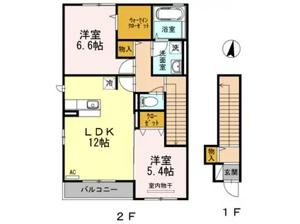 アクイール B棟(2LDK/2階)の間取り写真