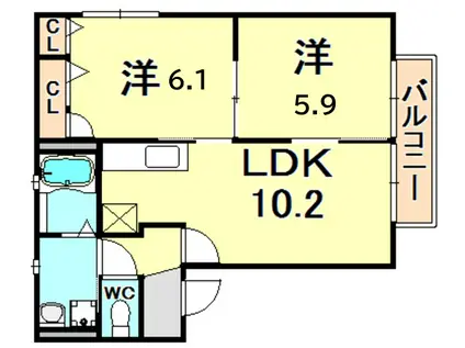 グリーンハイム伊丹(2LDK/2階)の間取り写真