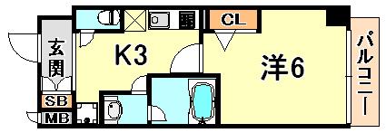 エスティライフ三宮東(1K/2階)の間取り写真