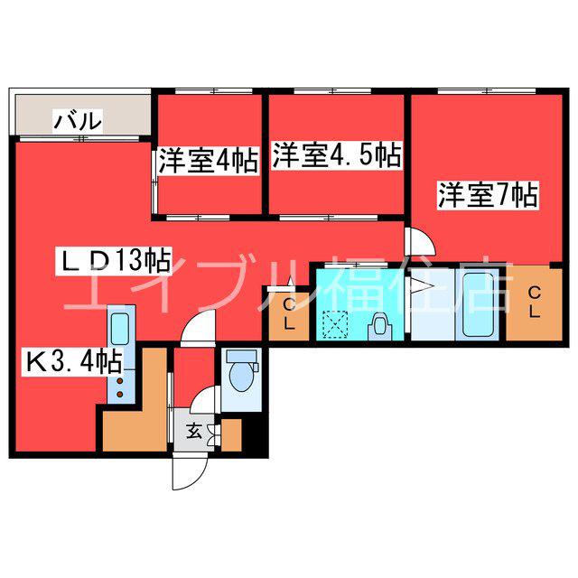 エフュート福住(3LDK/2階)の間取り写真