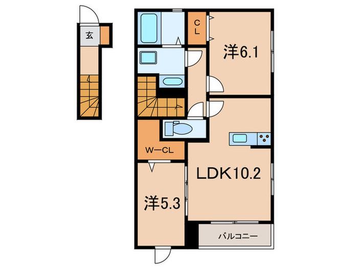 フェーブ千代が丘(2LDK/2階)の間取り写真