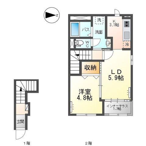ヴァンベール伍番館(1LDK/2階)の間取り写真