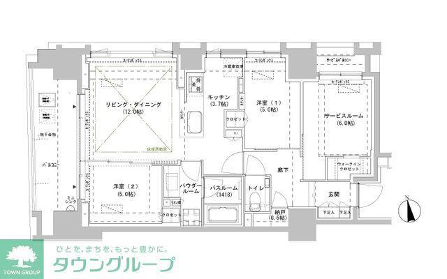 パークスフィア牛込神楽坂(2SLDK/11階)の間取り写真
