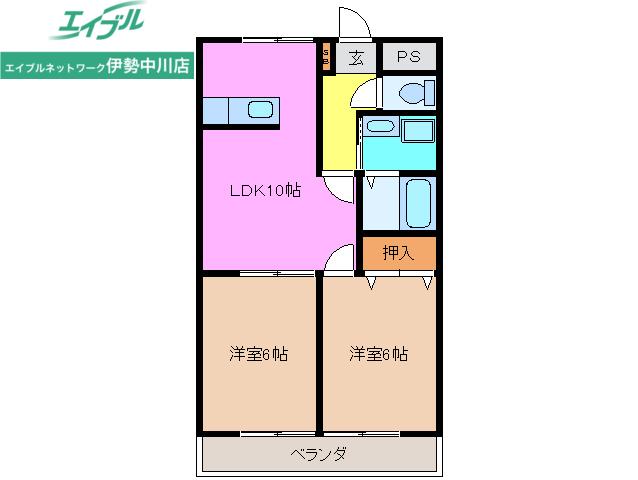 メゾン庄野笛(2LDK/3階)の間取り写真