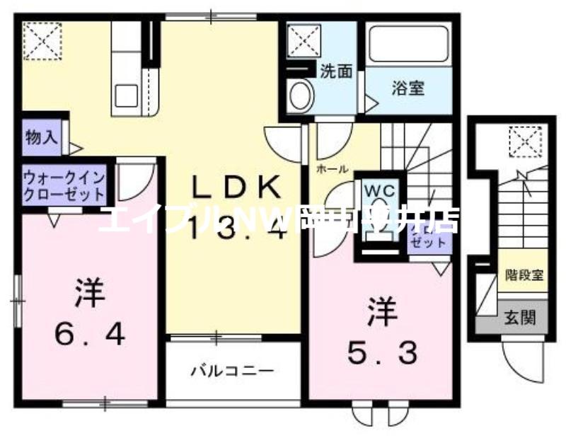 エスポワール昴C(2LDK/2階)の間取り写真