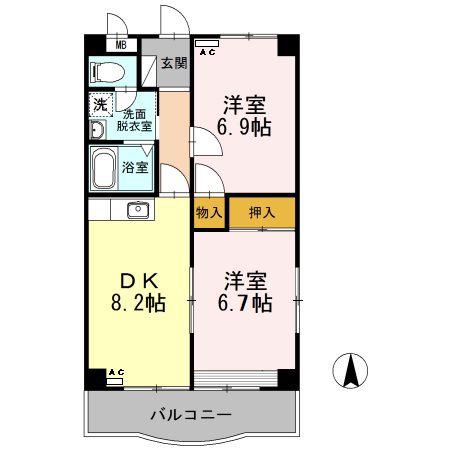 エルフ広沢(2DK/2階)の間取り写真
