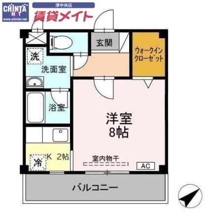 グランコート(1K/3階)の間取り写真