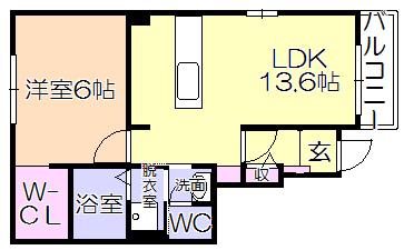 カレントヒルズ善導寺II(1LDK/1階)の間取り写真