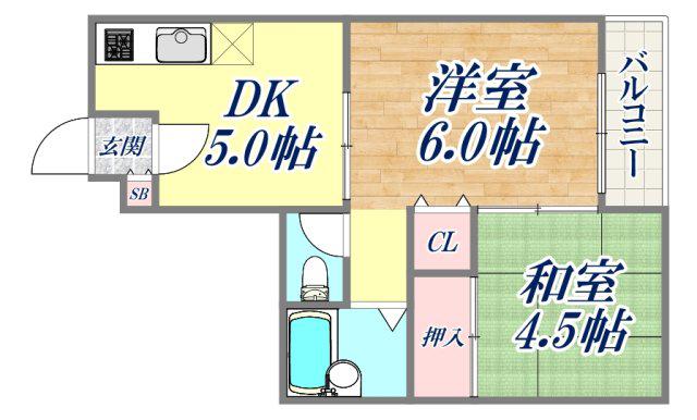 二宮ハウス(2DK/2階)の間取り写真
