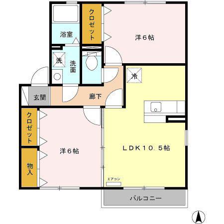 グランディールM III(2LDK/2階)の間取り写真