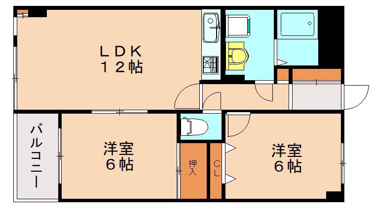 サンヒルズ唐原(2LDK/3階)の間取り写真