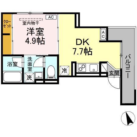 BELL III(1DK/2階)の間取り写真