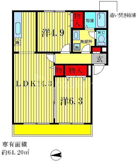 アルファコート流山(2LDK/2階)の間取り写真