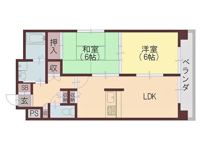 ラフォーレ平野(2LDK/6階)の間取り写真
