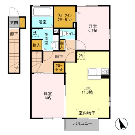 ウィル南町B(2LDK/2階)の間取り写真